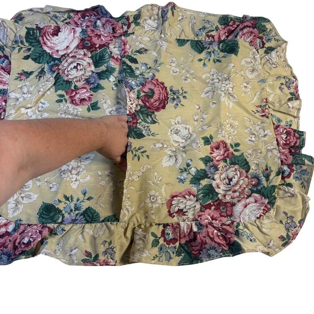Yellow Floral Ruffled Pillow Shams Set of 2 Cottagecore Rose Print VTG